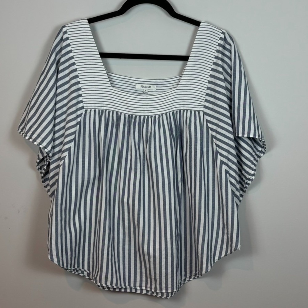 Madewell White and Gray Striped Square-Neck Blouse